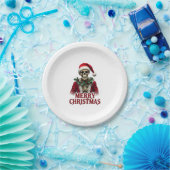 Santa Claus Skeleton Outfit Skull Funny Christmas  Papieren Bordje (Feest)