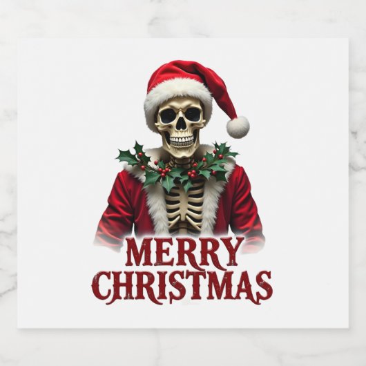 Santa Claus Skeleton Outfit Skull Funny Christmas  Sparkling Wijnetiket (Enkel label)