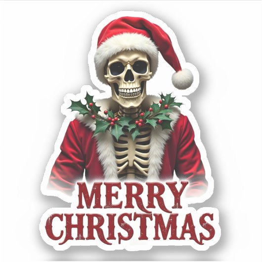 Santa Claus Skeleton Outfit Skull Funny Christmas Sticker (Voorkant)