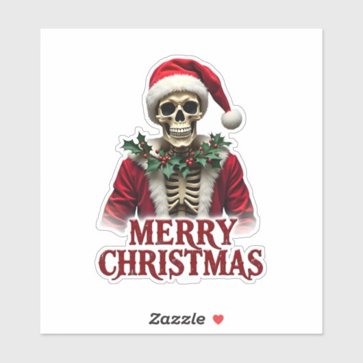Santa Claus Skeleton Outfit Skull Funny Christmas  Sticker (Vel)