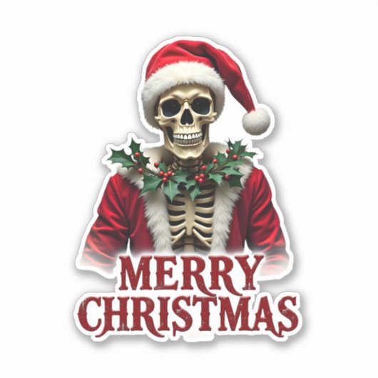 Santa Claus Skeleton Outfit Skull Funny Christmas  Sticker (Voorkant)