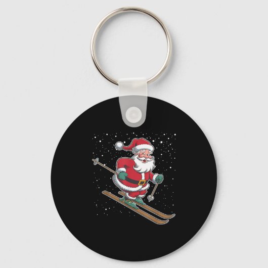 Santa Claus Skiing Christmas Sports Xmas Holiday C Sleutelhanger (Voorkant)