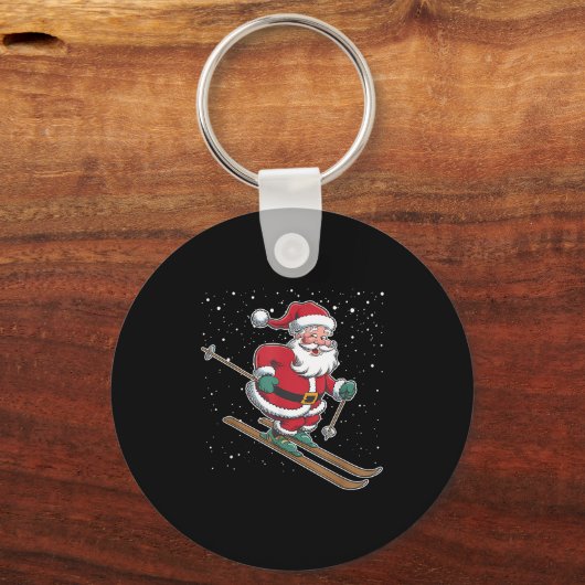 Santa Claus Skiing Christmas Sports Xmas Holiday C Sleutelhanger (Voorkant)