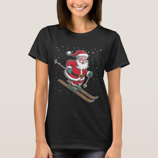 Santa Claus Skiing Christmas Sports Xmas Holiday C T-shirt (Voorkant)