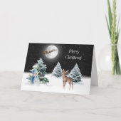 Santa Claus Sleigh en Deer in Moonlight Kaart (Voorkant)