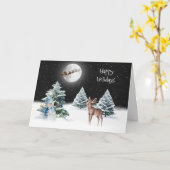 Santa Claus Sleigh en Deer in Moonlight Kaart (Gele Bloem)
