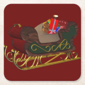 Santa Claus Sleigh in 3D Kerstmis Kartonnen Onderzetters (Voorkant)