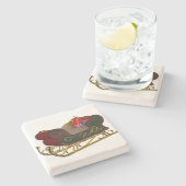 Santa Claus Sleigh in 3D Kerstmis Stenen Onderzetter (Zijkant)