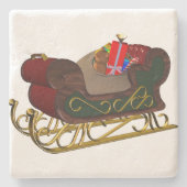 Santa Claus Sleigh in 3D Kerstmis Stenen Onderzetter (Voorkant)
