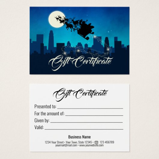 Santa Claus Sleigh kerstcadeaubon Visitekaartje (Voorkant /achterkant)