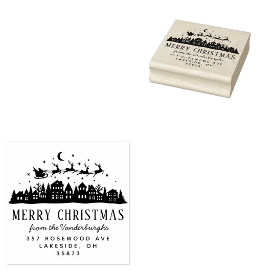 Santa Claus Sleigh Reindeer Aangepast Retouradres Rubberstempel (Gestempeld)