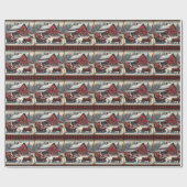 Santa Claus Sleigh Reindeer Barn Christmas Country Cadeaupapier (Vlak)