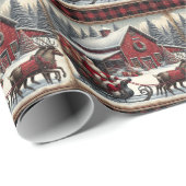 Santa Claus Sleigh Reindeer Barn Christmas Country Cadeaupapier (Rol Hoek)