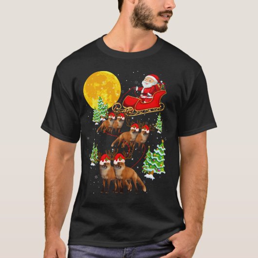 Santa Claus Sleigh Reindeer Foxes Xmas Christma T-shirt (Voorkant)