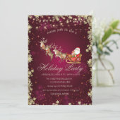 Santa Claus Sleigh Reindeer Stars Bedrijfsfeest Kaart (Staand voorkant)