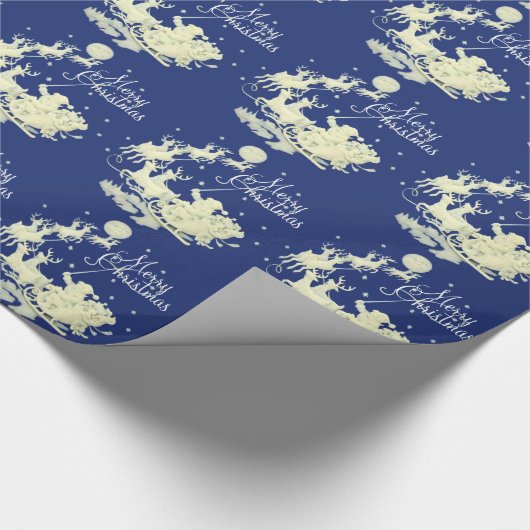 Santa Claus Sleigh Ride Merry Kerstmis Naight Sky Cadeaupapier (Hoek)