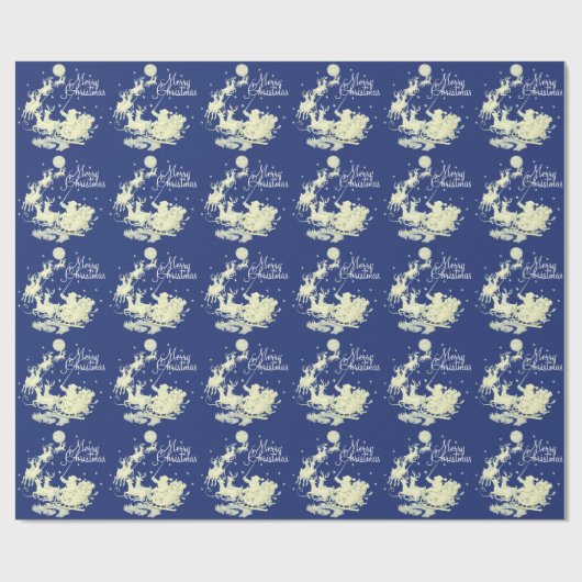 Santa Claus Sleigh Ride Merry Kerstmis Naight Sky Cadeaupapier (Vlak)