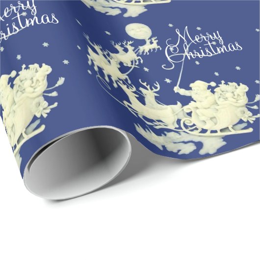 Santa Claus Sleigh Ride Merry Kerstmis Naight Sky Cadeaupapier (Rol Hoek)