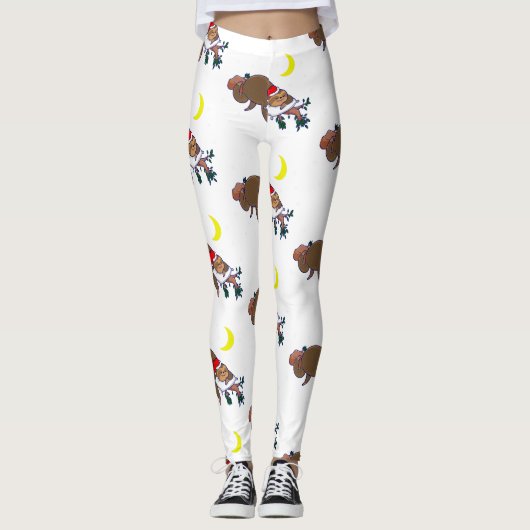 santa claus sloth kerst leggings (Voorkant)