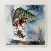 Santa Claus Sneeuw Rendier Sleigh Vakantie Legpuzzel (Horizontaal)