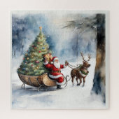 Santa Claus Sneeuw Rendier Sleigh Vakantie Legpuzzel (Verticaal)