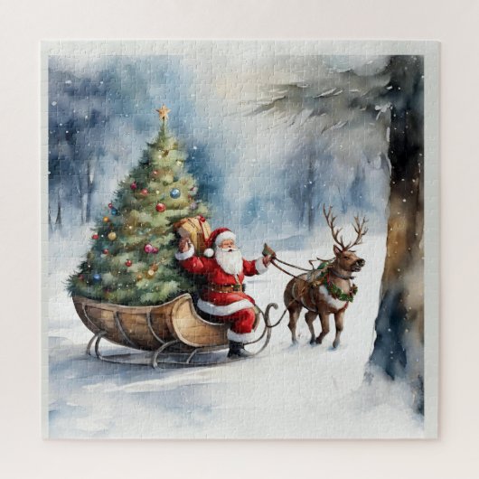 Santa Claus Sneeuw Rendier Sleigh Vakantie Legpuzzel (Verticaal)