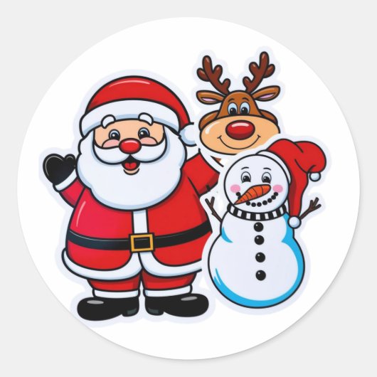 Santa Claus sneeuwman & rendier Ronde Sticker (Voorkant)