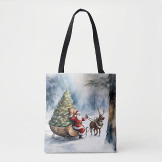 Santa Claus Sneeuwrendier Sleigh Vakantie Canvas t Tote Bag