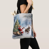 Santa Claus Sneeuwrendier Sleigh Vakantie Canvas t Tote Bag (Dichtbij)