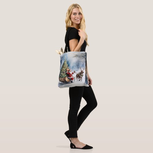 Santa Claus Sneeuwrendier Sleigh Vakantie Canvas t Tote Bag (Op model)