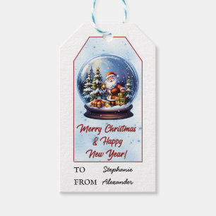 Santa Claus Snow Wereldbol Kerstmis en Nieuwjaar Cadeaulabel