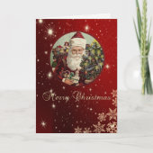Santa Claus Snowflakes Red Feestdagen Kaart (Voorkant)