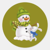 Santa Claus Snowman Christmas & Ronde Sticker (Voorkant)