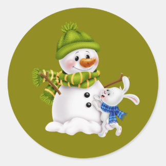 Santa Claus Snowman Christmas &  Ronde Sticker