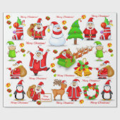 Santa Claus Snowman Elves Reindeer Penguin Cadeaupapier (Vlak)