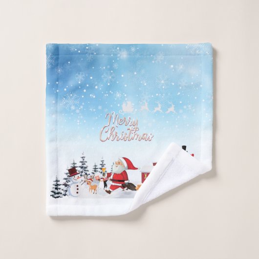 Santa Claus, Snowman Merry Kerstfeestdag Bad Handdoek (Wasdoekje)