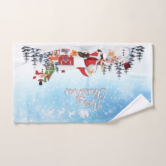 Santa Claus, Snowman Merry Kerstfeestdag Bad Handdoek (Handdoek)
