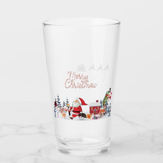 Santa Claus, Snowman Merry Kerstfeestdag Glas (Voorkant)