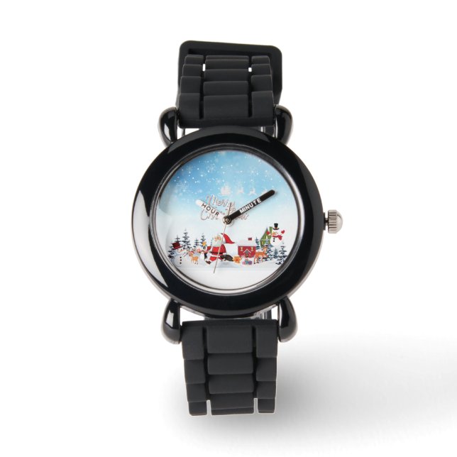 Santa Claus, Snowman Merry Kerstfeestdag Horloge (Voorkant)