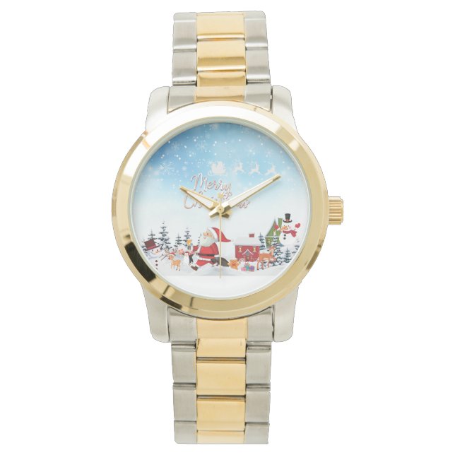 Santa Claus, Snowman Merry Kerstfeestdag Horloge (Voorkant)