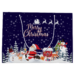 Santa Claus, Snowman Merry Kerstfeestdag Mediu Groot Cadeauzakje
