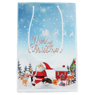 Santa Claus, Snowman Merry Kerstfeestdag Mediu Medium Cadeauzakje