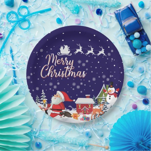 Santa Claus, Snowman Merry Kerstfeestdag Papieren Bordje (Feest)