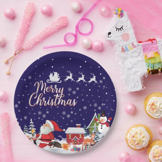 Santa Claus, Snowman Merry Kerstfeestdag Papieren Bordje (Feest)
