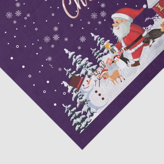 Santa Claus, Snowman Merry Kerstfeestdag Tissuepapier (Detail)