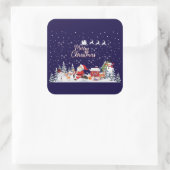 Santa Claus, Snowman Merry Kerstfeestdag Vierkante Sticker (Tas)