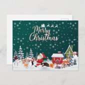 Santa Claus, Snowman Merry Kerstmis Briefkaart (Voorkant / Achterkant)
