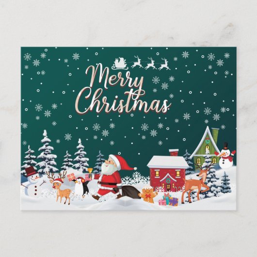 Santa Claus, Snowman Merry Kerstmis Briefkaart (Voorkant)