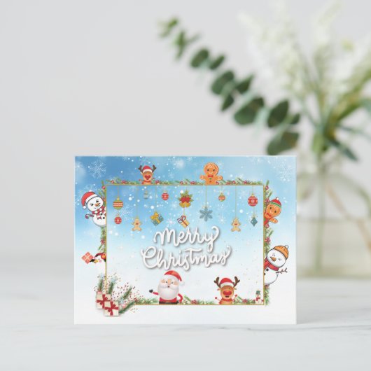 Santa Claus, Snowman Merry Kerstmis Feestdagenkaart (Staand voorkant)