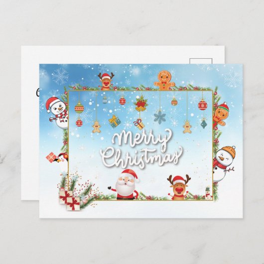 Santa Claus, Snowman Merry Kerstmis Feestdagenkaart (Voorkant / Achterkant)